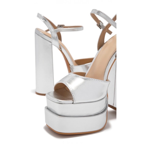 Silver Double Platform Block High Heels - Picture 5 of 10